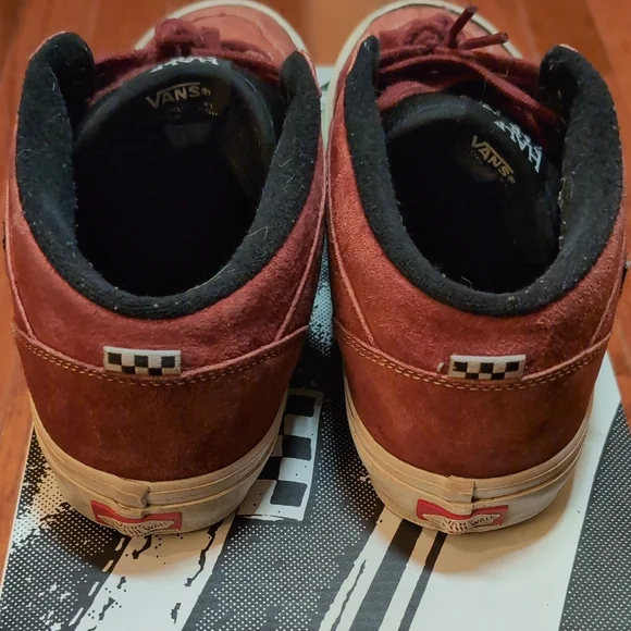 Vans Skateboarding Half Cab Pig Suede Size 10.5 Brick Red Burgandy White Sole - Picture 7 of 16